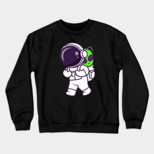 Cute Astronaut Bring Baby Alien Cartoon Crewneck Sweatshirt